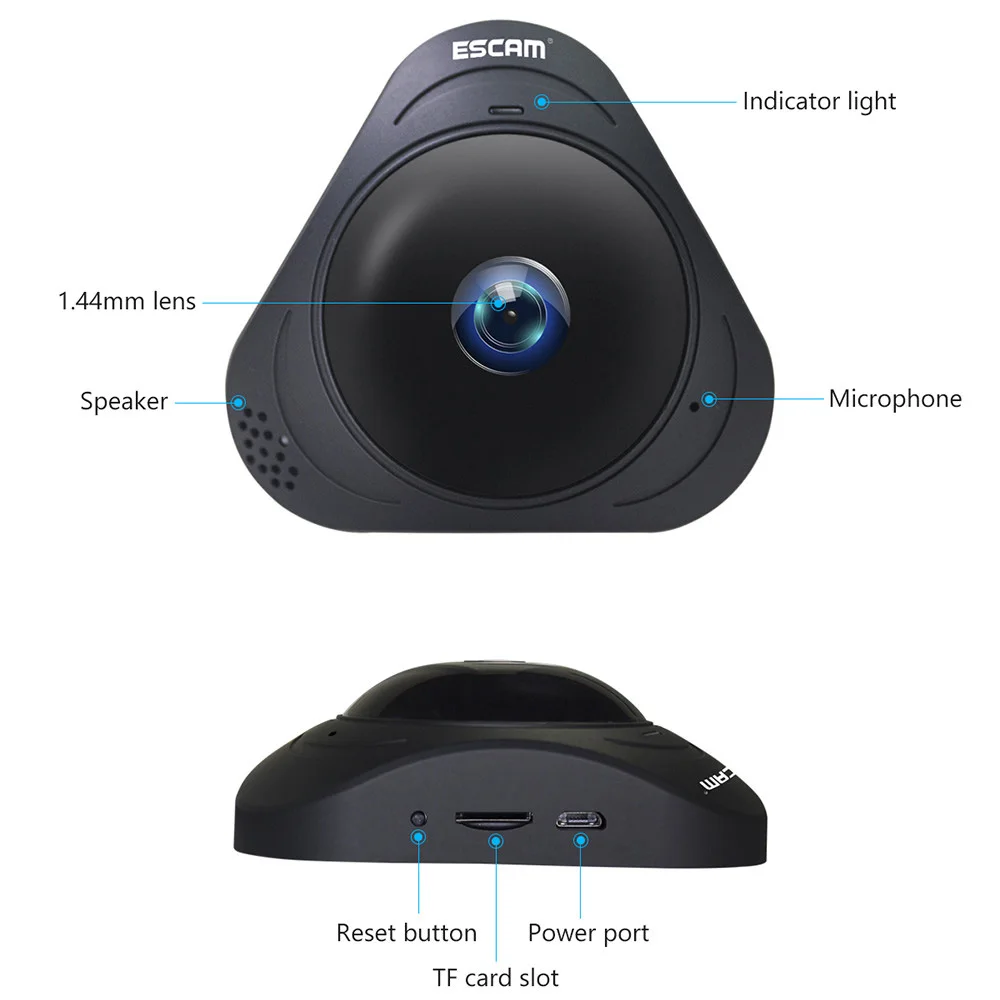 ESCAM Q8 IP камера 360 градусов панорамный WiFi 960P объектив рыбий глаз ИК Инфракрасная VR с