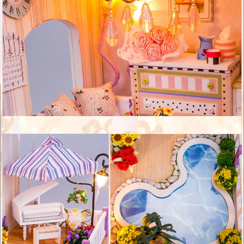 DIY кукольный домик вилла модель миниатюрная с мебелью деревянный Пазлы