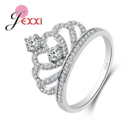 new crown queen 100 925 sterling silver wedding jewelry romantic finger ring with clear cz stones for women bague