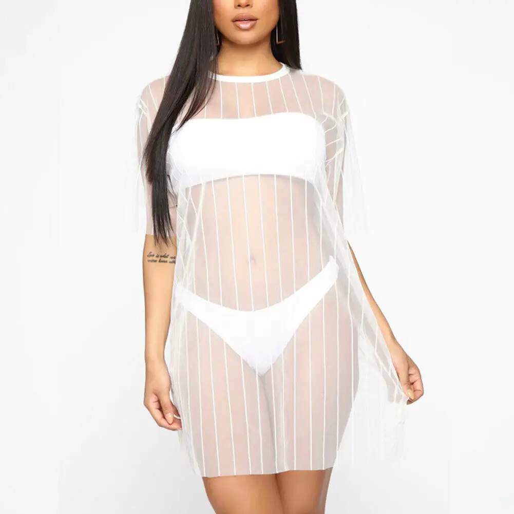 Женское пляжное платье-бикини прозрачное свободное мини-платье с коротким