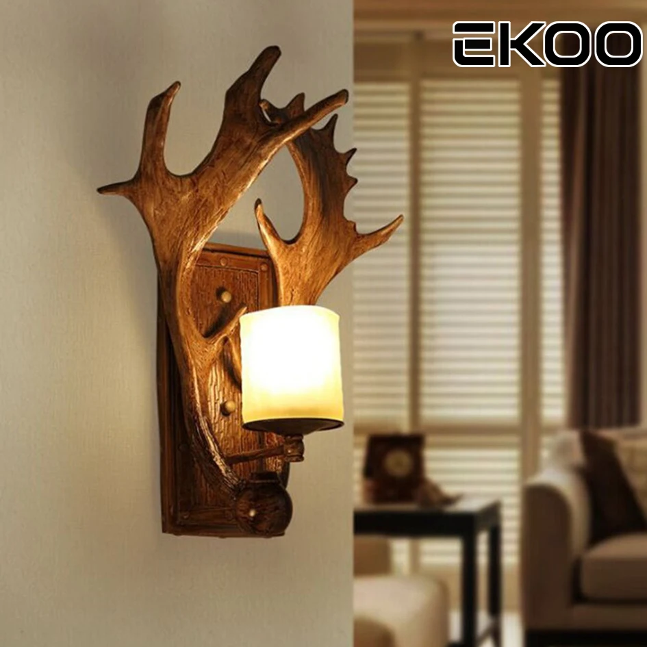 EKOO Американская деревня деревенский олень рога настенный светильник освещение