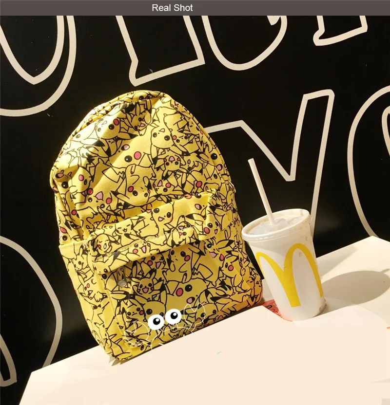 Женский парусиновый рюкзак с рисунком Pokemon школьная сумка милым принтом Пикачу