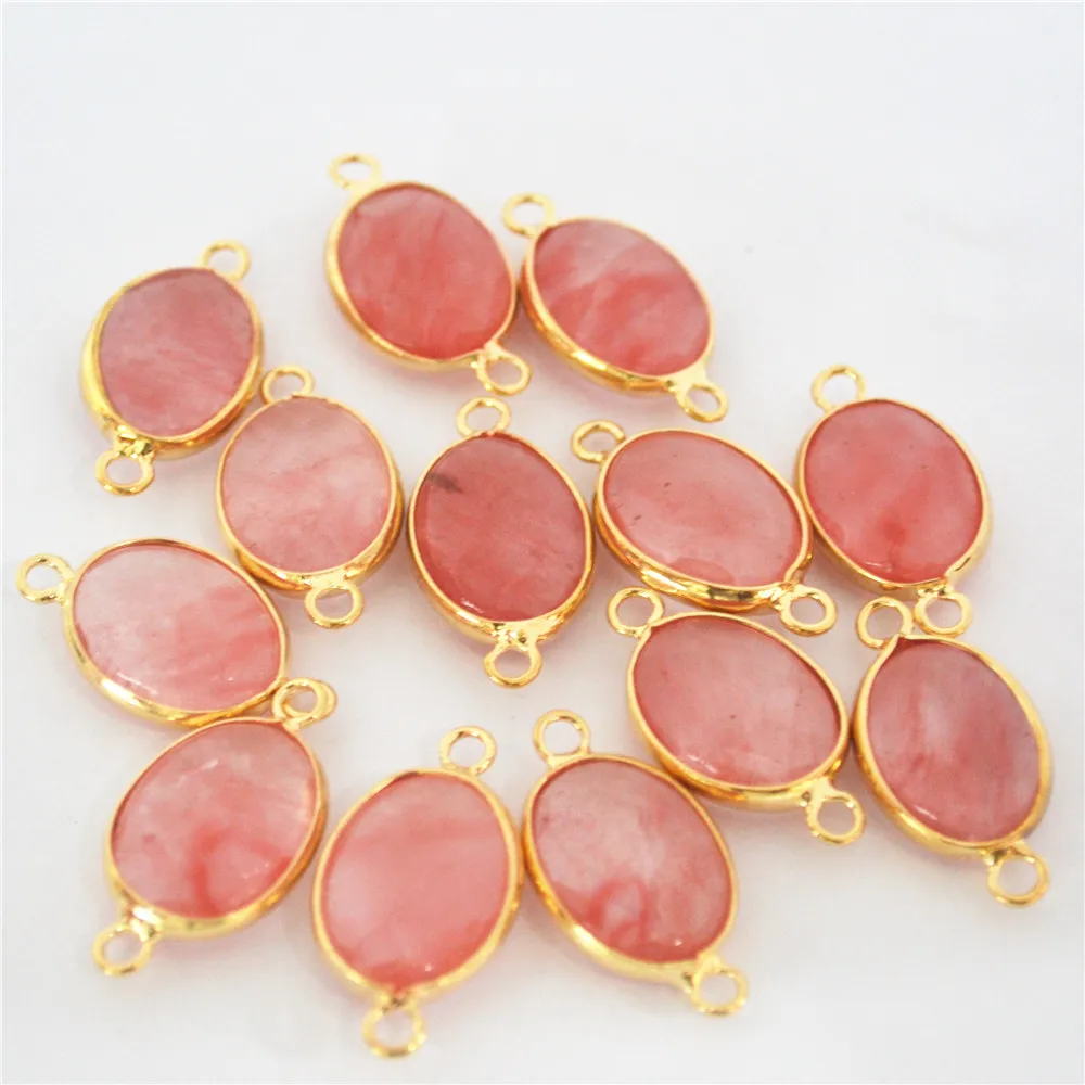 Ожерелье Газель из натурального камня золотого цвета подвески вишневый кварц