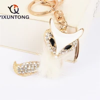 white fox feather pendant charm rhinestone crystal purse bag keyring key chain wedding girl lover gift