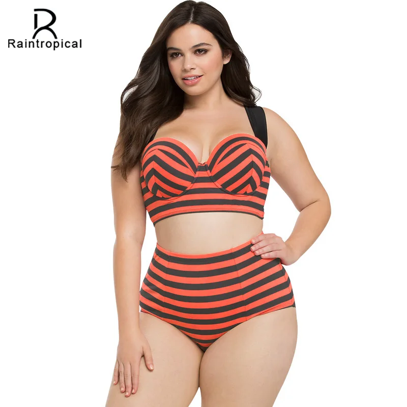 Женский купальник с завышенной талией Raintropical бикини размера плюс в винтажном