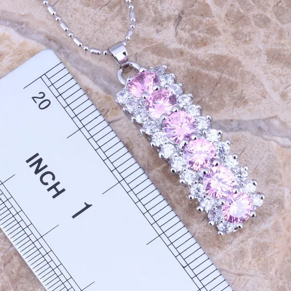 Роскошный розовый белый фианит Посеребренные Ювелирные наборы серьги кулон