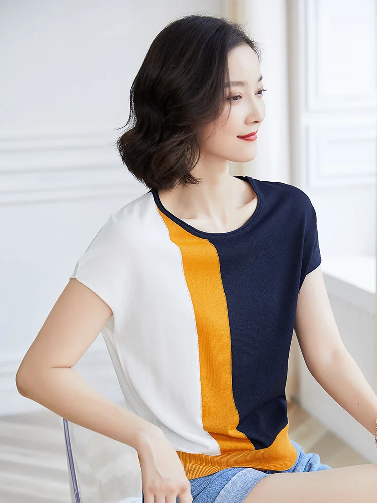 Suvance летний офисный Женский вязаный свитер с круглым вырезом в стиле пэчворк