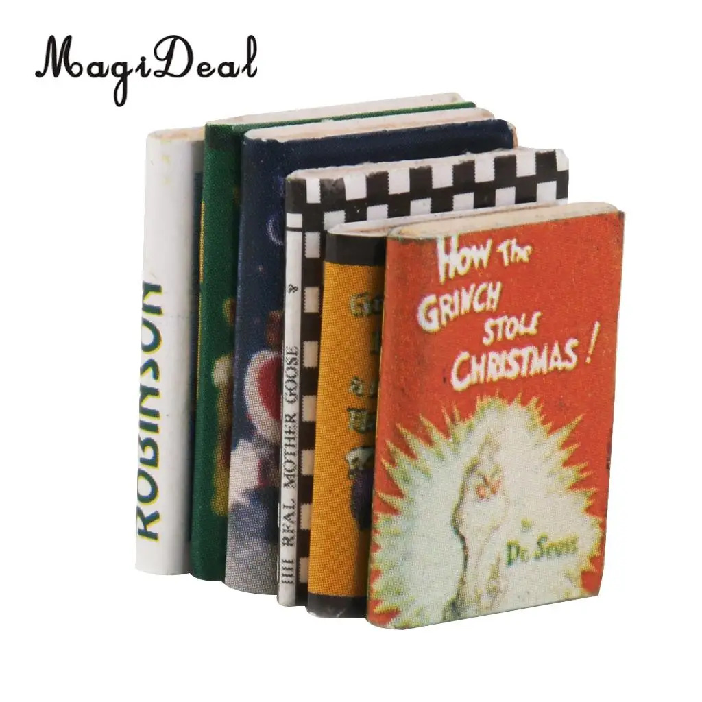 MagiDeal Красочные 6 шт 1/12 весы деревянные миниатюрные книги для игрушечного домика
