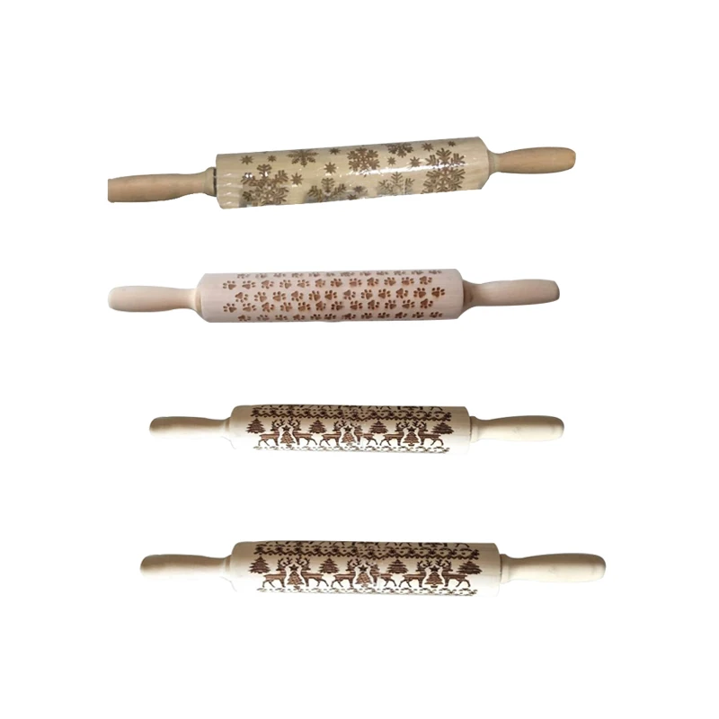 1PC Christmas Rolling Pins Engraved Carved Wood Embossed Pin Kitchen Tool Decorative Wooden | Дом и сад