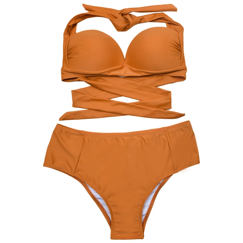 Folok Sexy High Waist Bikini Set Swimwear Women Swimsuit Push Up Womens Bikini Halter Top Bathing Suit Beachwear Biquini