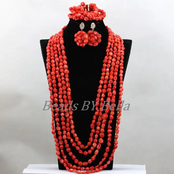 Роскошное длинное ожерелье наборы свадебных ювелирных изделий нигерийские