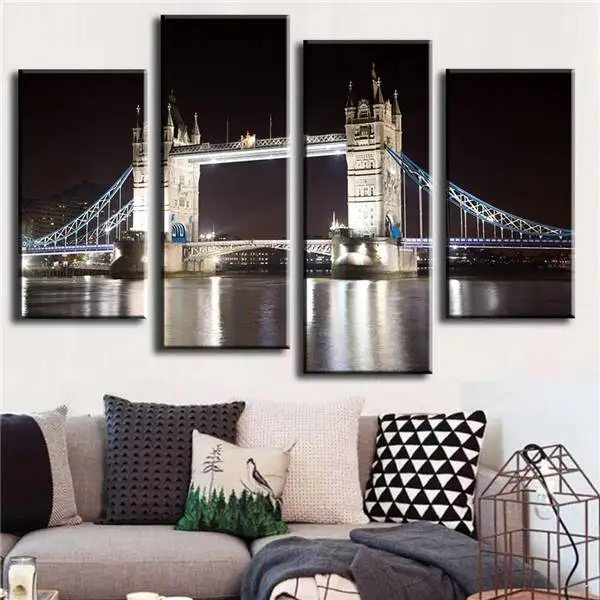 

4 Pcs/Set Combined Paintings London Bridge Canvas Wall Art Picture Modern Wall Painting Wall Art Top Home Decoration Unframed