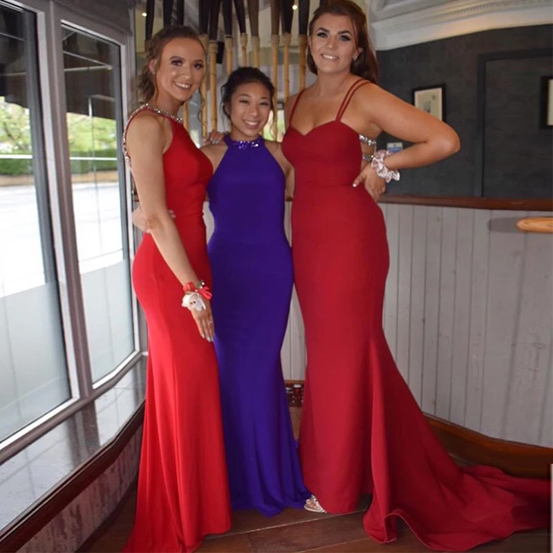 Женское вечернее платье-русалка красное платье с лямкой на шее и открытой спиной