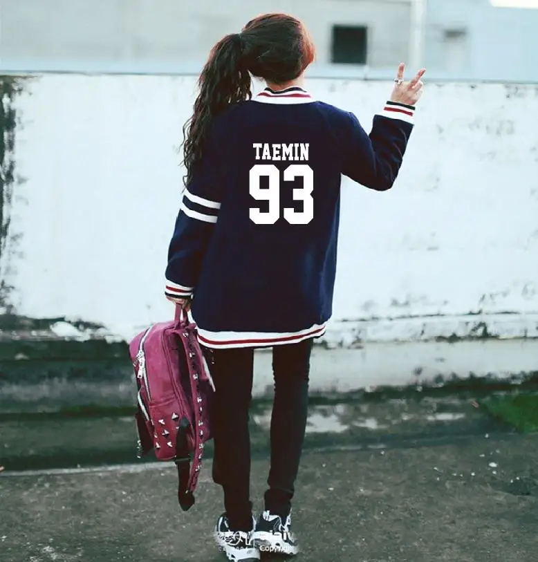 Фото Kpop SHINee Hoodie Long Section Baseball Uniform Jacket Sweatershirt K-pop Clothes long Coat womens clothing sweatshirt harajuku Женская Kpop SHINee Hoodie Long Section Baseball Uniform Jacket Sweatershirt K-pop Clothes long Coat womens clothing sweatshirt harajuku Женская