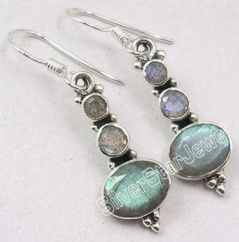 LABRADORITE Шанти Международный Серебряный гранат, перидот и аметисты серьги 3,8 см - Окраска металла: LABRADORITE
