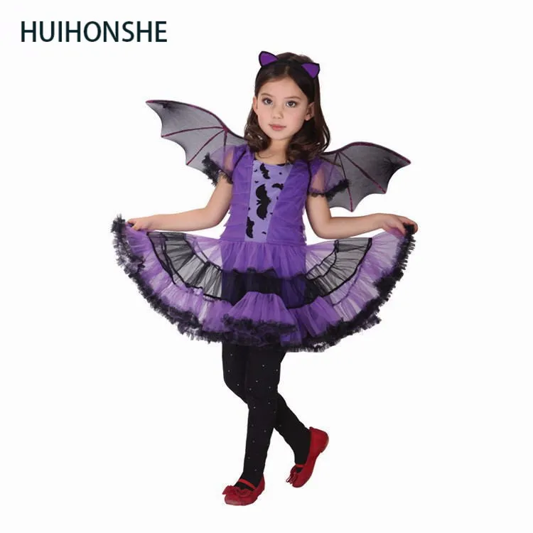 Фиолетовый костюм Бэтгерл для девочек платье вампира детей одежда вечеринки на