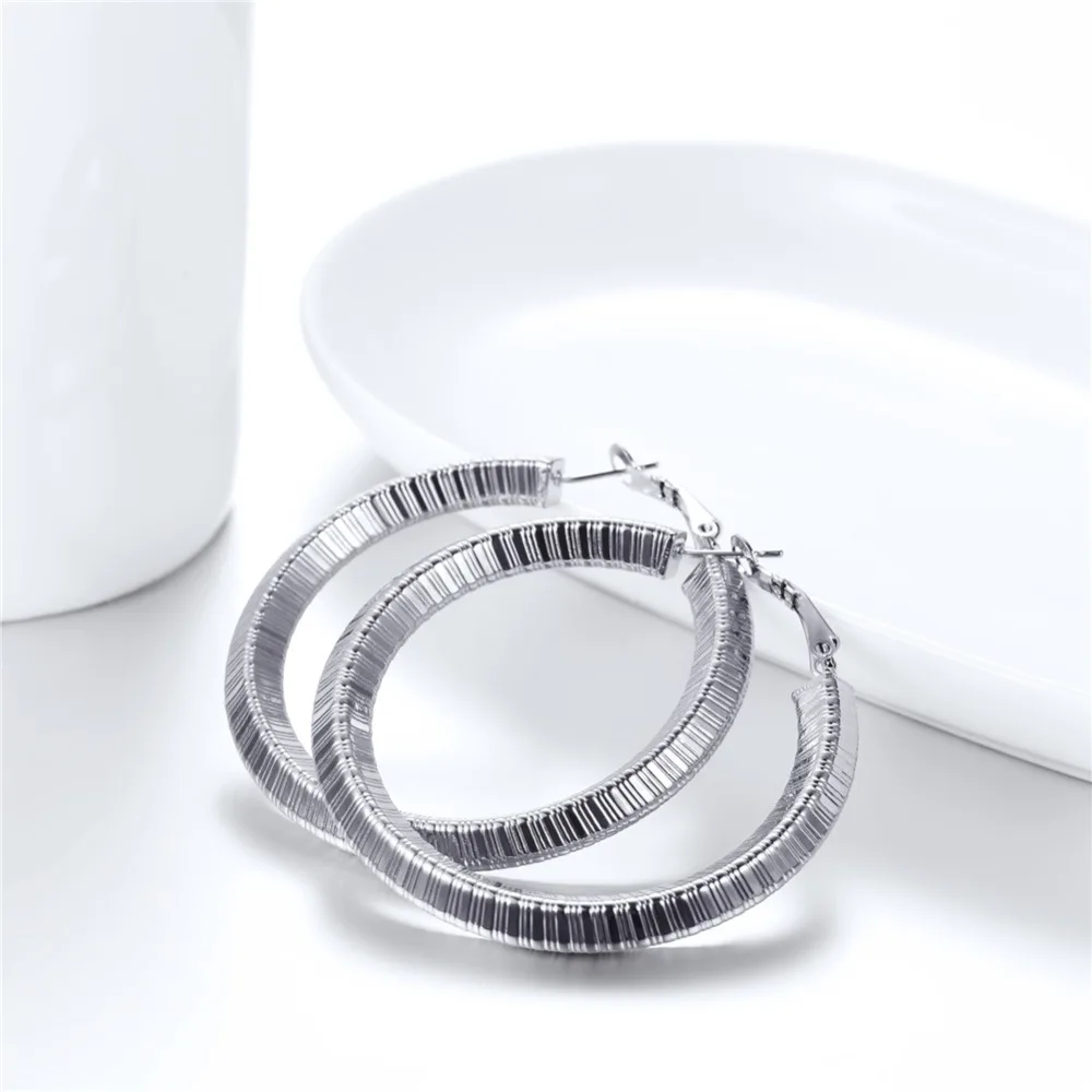 U7 Simple Earrings Round Circle 25mm / 40mm Three Color Trendy Design New Hoop Female Earring Jewelry Party Gift For Women E1014