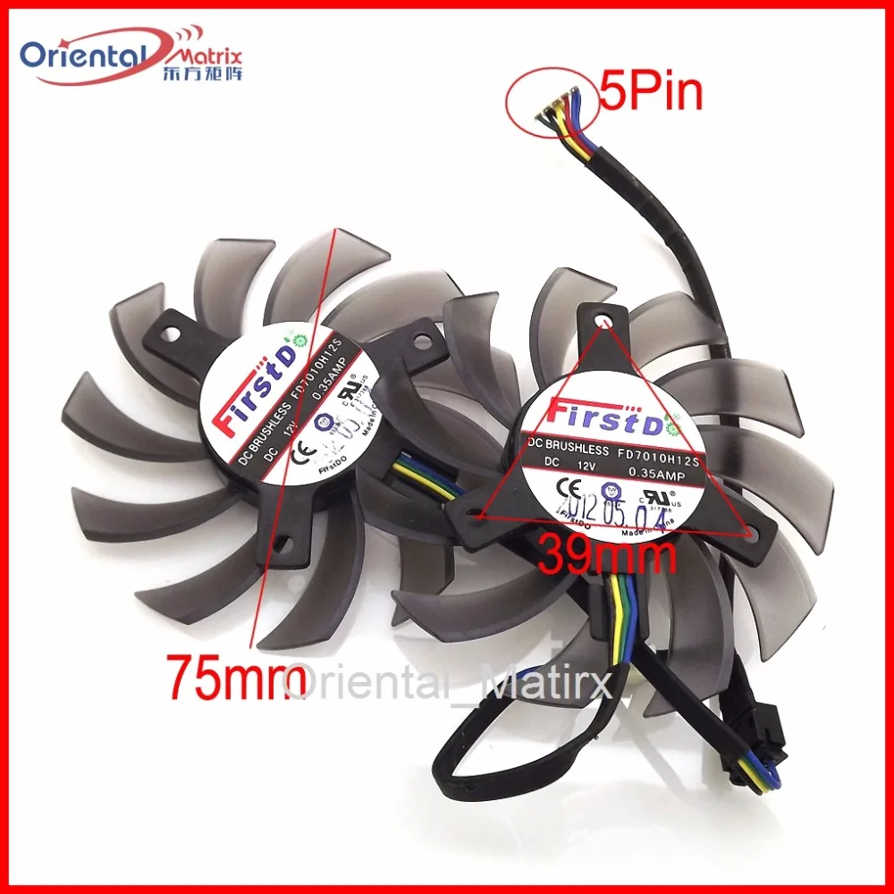 Вентилятор VGA для ASUS GTX690 GTX680 GTX670 GTX660TI HD7970 R9 270X GTX770 5Pin 2 шт./лот|75mm vga fan|card fangraphics card fan |