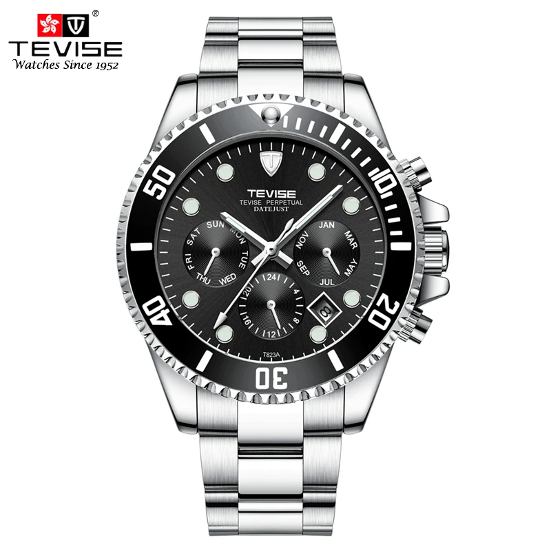 Мужские механические часы TEVISE из нержавеющей стали с календарем и датой|Мужские