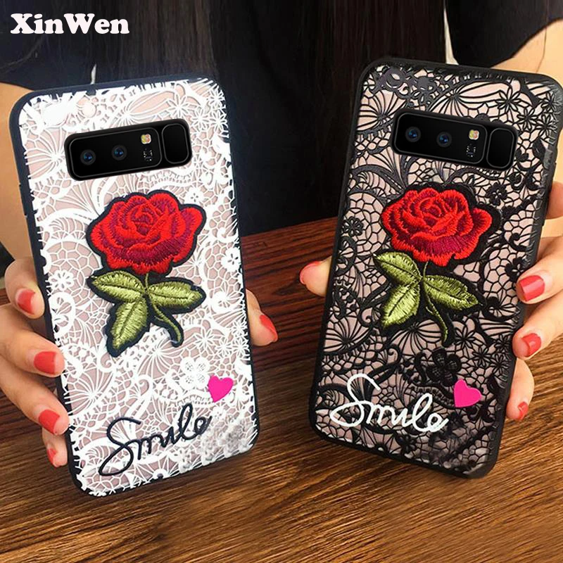 XinWen luxury 3d cute Fashion Rose Flower hard PC Phone cover coque case For samsung galaxy Note 8 Note8 Sexy Woman Lace Back |