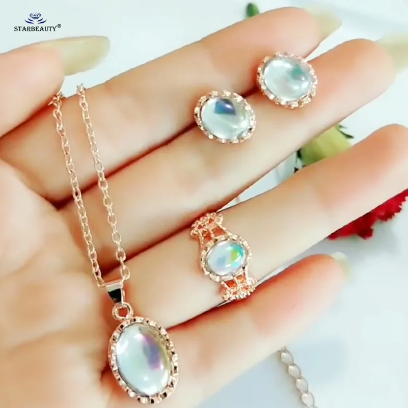 Starbeauty Овальный драгоценный камень ожерелье серьги аксессуары для женщин длинное