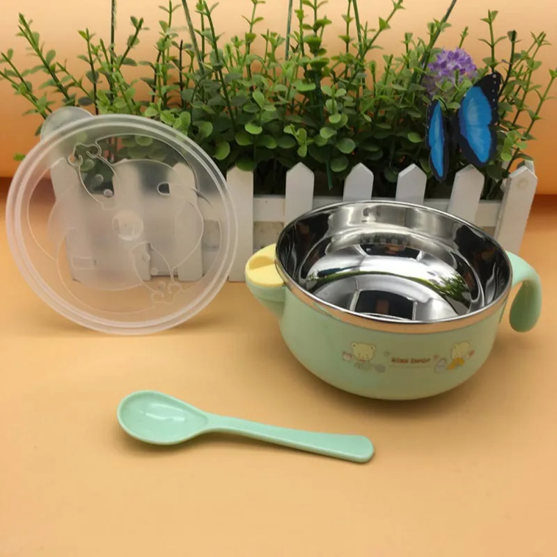 Stainless Steel Baby Dishes Bowl Portable Children's Tableware Insulation Anti-hot Rice Soup Single Handle Cartoon new | Мать и