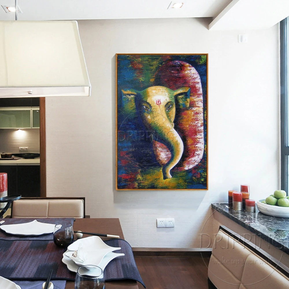 Wall Art Canvas Ganesh Oil Painting for Living Room Decoration Hand-painted Artwork Abstract Figure | Дом и сад