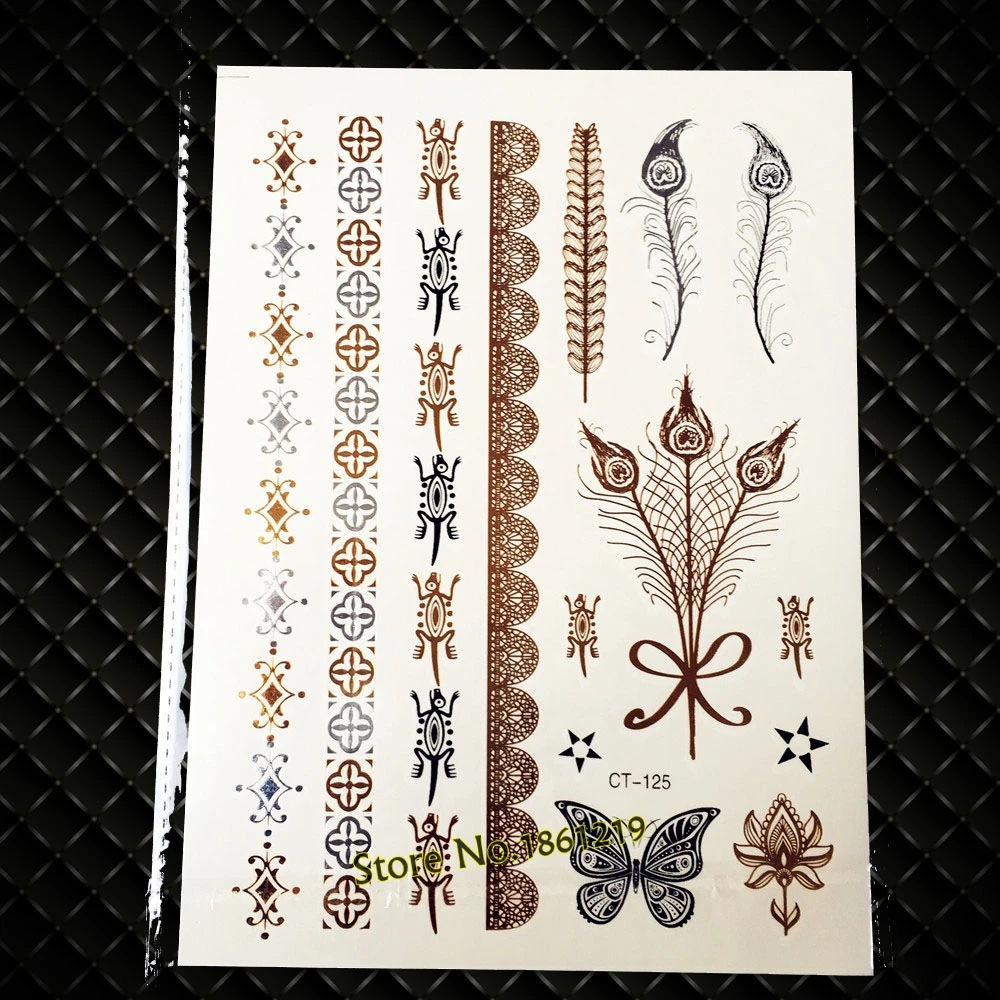 Новый Для мужчин женщин Henna цвета: золотистый серебристый металлик татуировки