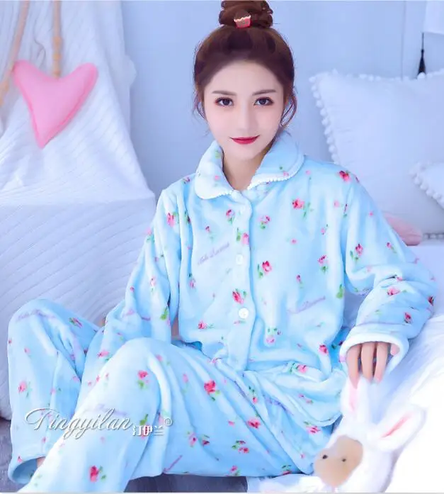 Style21 Женская одежда для сна, пижама, костюм, Толстая теплая Милая одежда для сна для девочек, Коралловая флисовая Пижама для женщин, фланелевая Домашняя одежда, D-2100 - Цвет: Style21