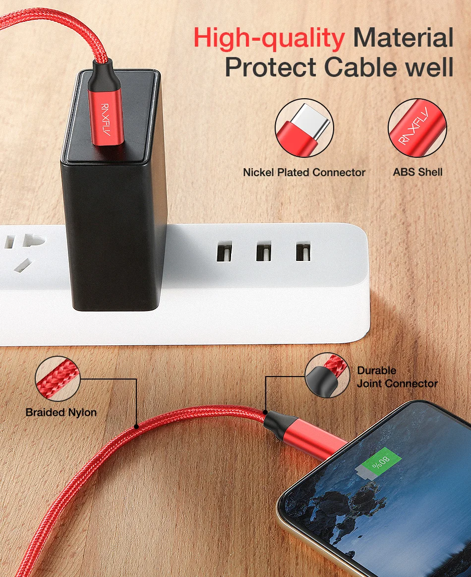 USB raxfly C к USB C кабель для Xiaomi Redmi Note 7 Быстрая зарядка type C PD кабель Быстрая зарядка USB C кабель для samsung S10 S9