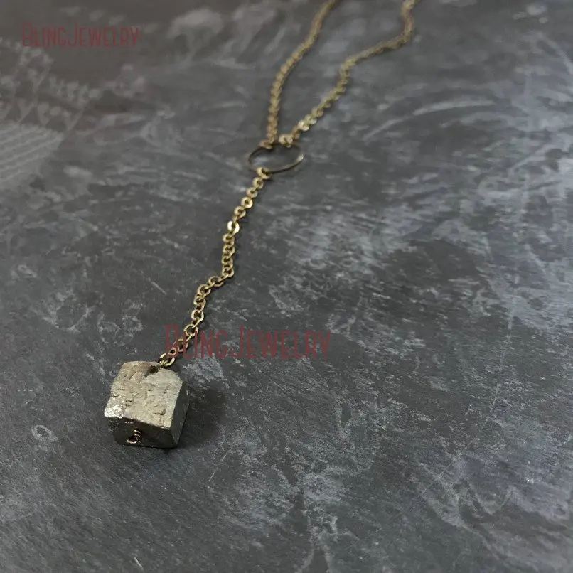 Pyrite Nugget Lariat Necklace Brass Chain Necklace Boho Minimal Necklace Coachella Necklace NM18608