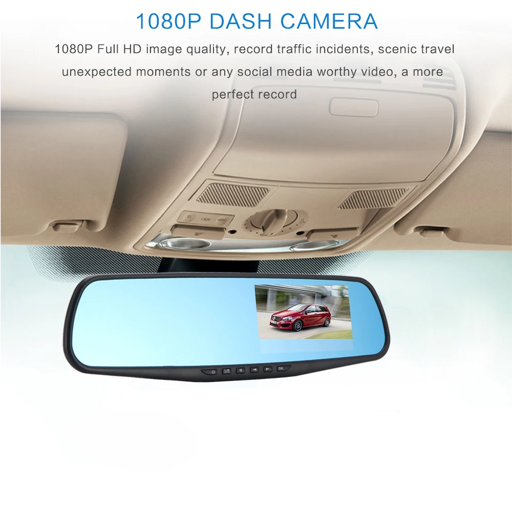 ONEVER Full HD 1080P Автомобильный видеорегистратор Камера авто 4,3 дюймов зеркало заднего вида цифровой видеорегистратор двойной объектив регистратор видеокамера