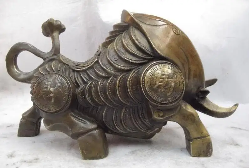 7 &quotКитайский Королевский Медь бронза RuYi Скульптура монета богатства бык