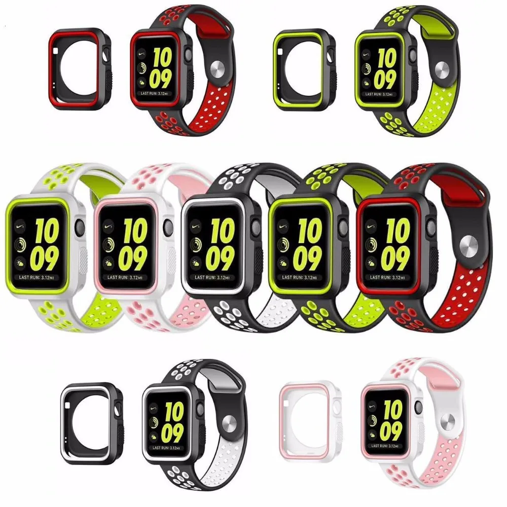 Силиконовый чехол+ спортивный ремешок для наручных часов iWatch, ремешок для наручных часов Apple Watch Series 4 3 2/140 мм/44 мм, 38 мм, 42 мм, версия Напульсники
