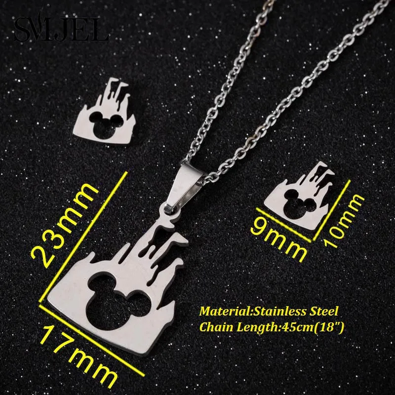 mickey set SMJEL, Простые Ювелирные наборы из нержавеющей стали, полый круг, Сердце, звезда, подвески, ожерелье s, для женщин и мужчин, повседневное ожерелье, колье, бижутерия - Окраска металла: mickey set