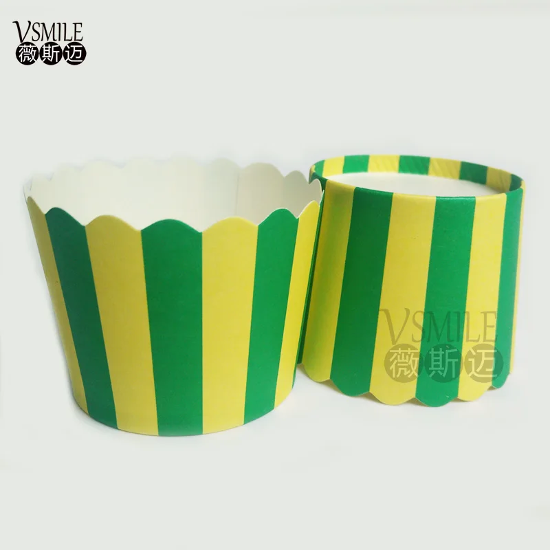 100 шт зеленый желтый полосатый дизайн бумага выпечки кекс чашка для свадьбы День