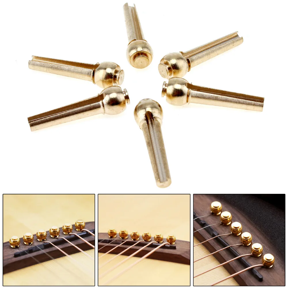

6pcs Pure Copper Brass Guitar Bridge Pins Strings Nail Pegs Set for Folk Acoustic Guitar Parts Keep Full Timbre More Stable