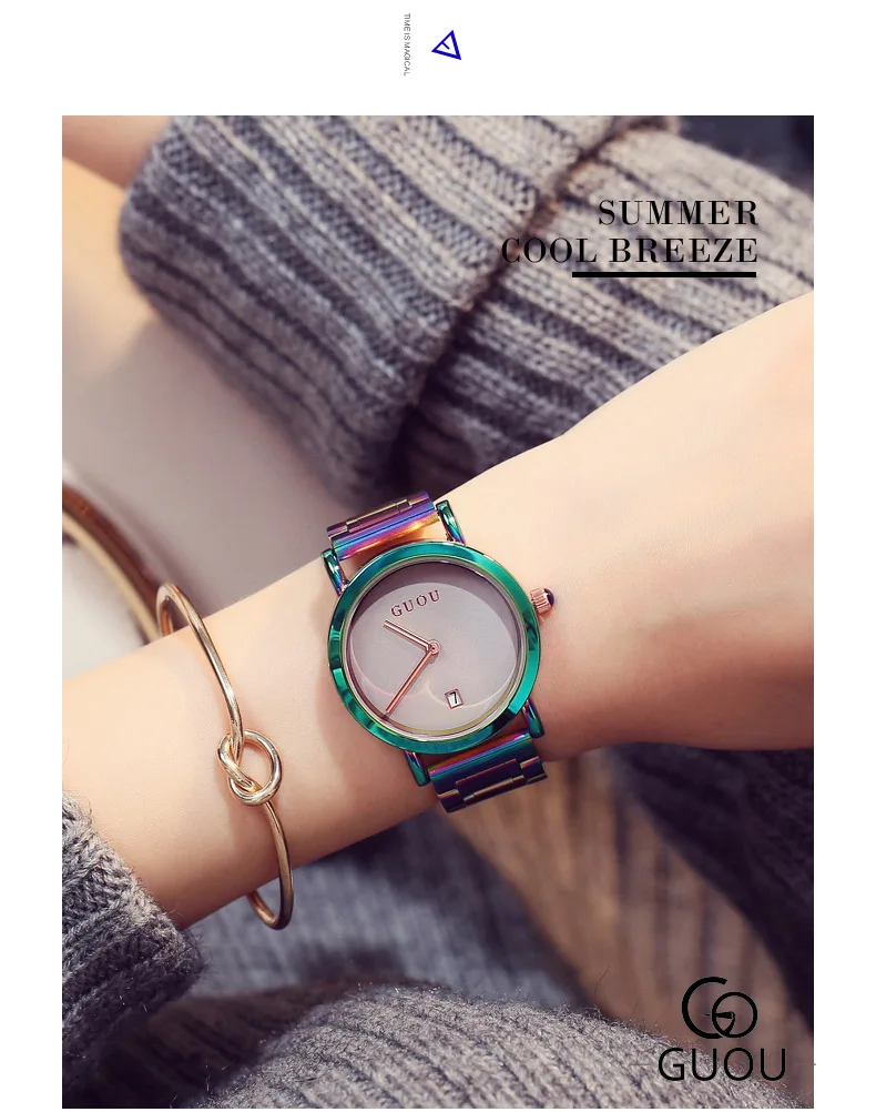 Relogio Feminino модные красочные радужные женские часы лучший бренд класса люкс браслет из нержавеющей стали Reloj Mujer женские часы
