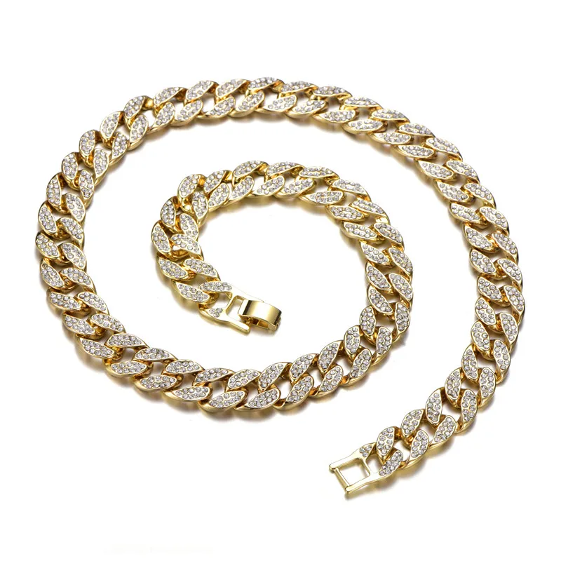 Gold Ожерелье с кубинской цепочкой, 15 мм, 30 дюймов, золотое, Iced Out, проложенные стразы, CZ Bling Rapper, ожерелье s, мужские ювелирные изделия в стиле хип-хоп - Окраска металла: Gold