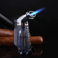 double tube turbo lighter visible gas lighter spray gun lighter blue flame butane cigarettes lighters smoking accessories