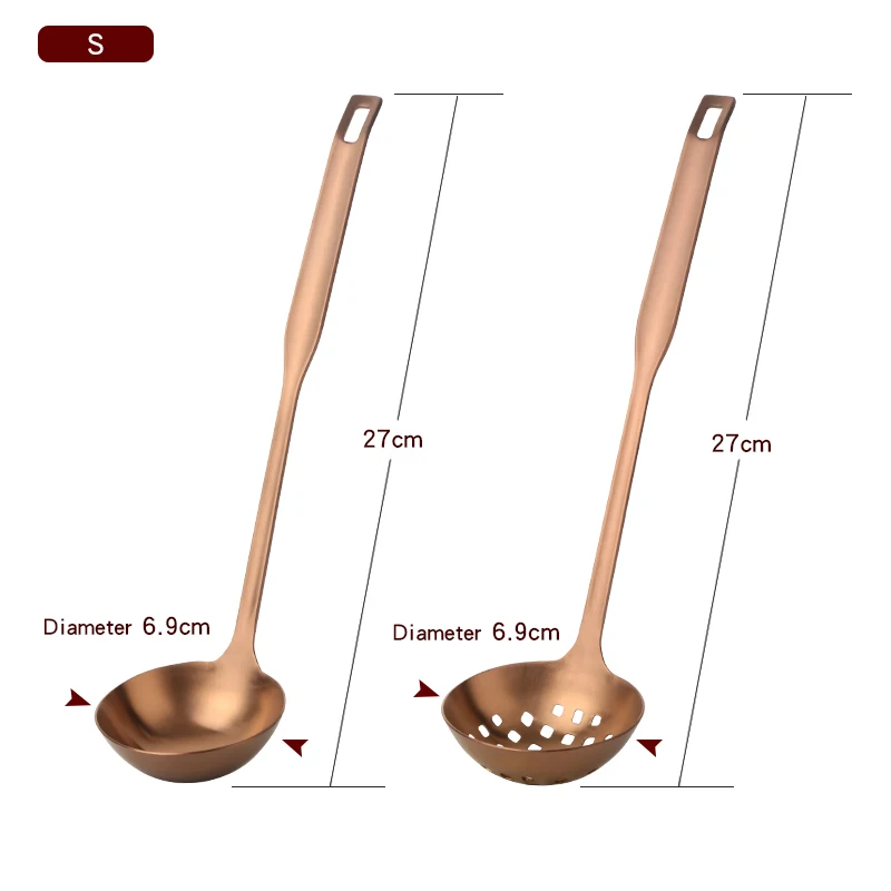 Rose gold small set 2 шт посуда из нержавеющей стали матовый суп половник и половник-дуршлаг набор кухонных инструментов длинная ручка щелевая ложка с отверстиями настенный - Цвет: Rose gold small set