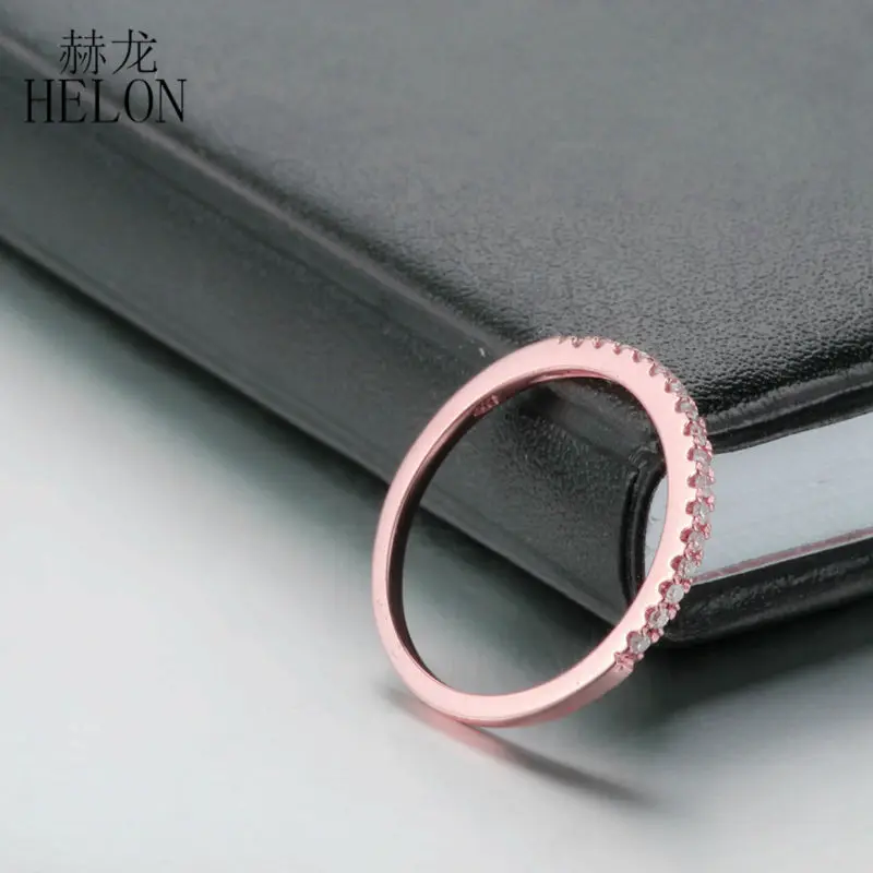 

HELON Solid 10k Rose Gold Pave 0.2ct Natural Diamonds Wedding Engagement Ring Diamonds Anniversary Women's Jewelry Ring