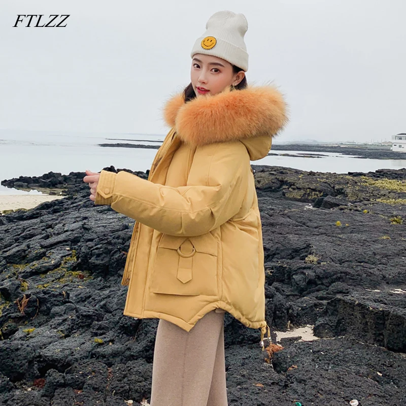 FTLZZ 2019 новая зимняя куртка женская парка из искусственного меха с капюшоном