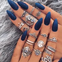 16 pcsset statement mix design opal midi knuckle rings set for women boho geometric crystal pattern flower rings party jewelry