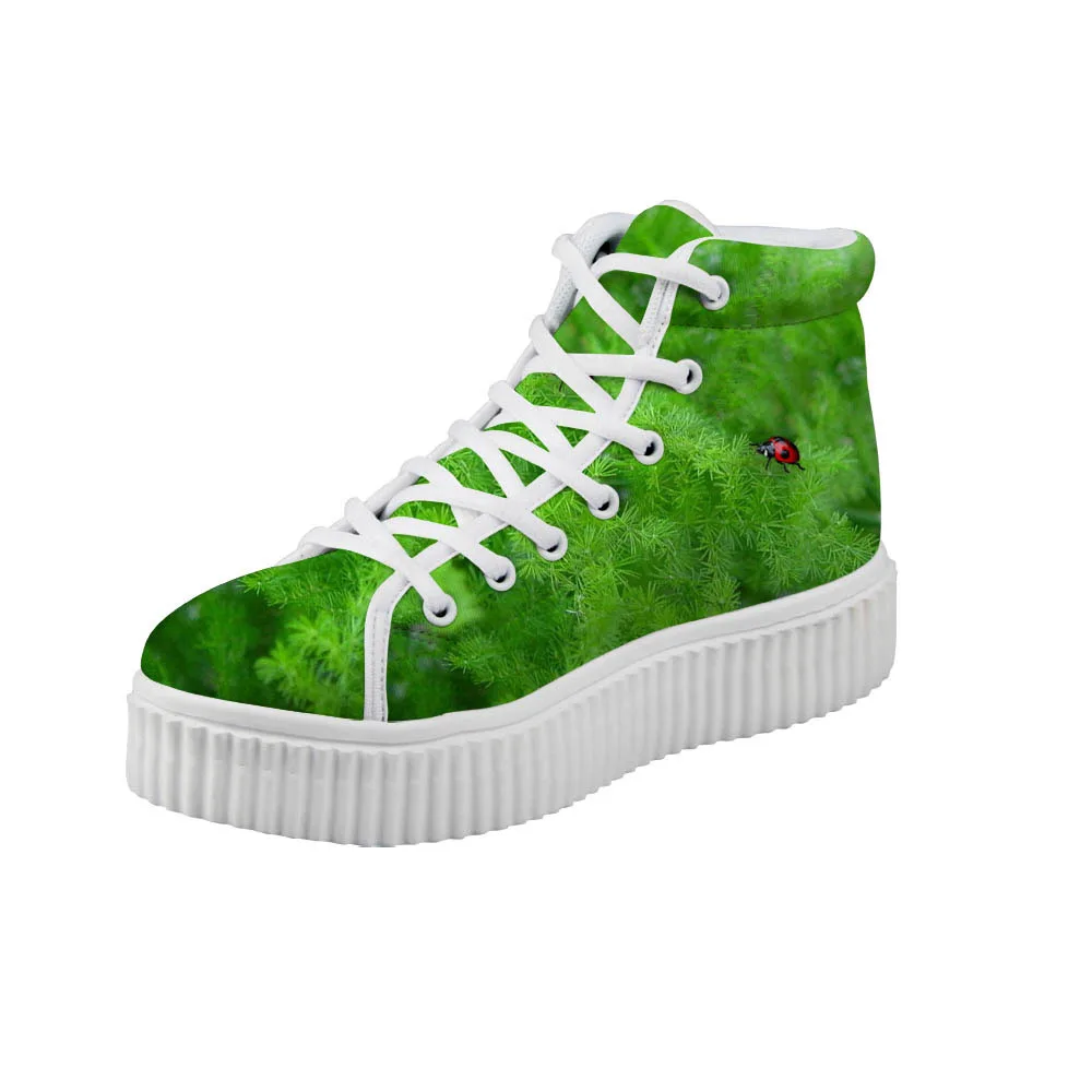 Noisydesigns Girls Height Increasing Flat Platform Shoes Ladybug Print Teenagers Casual Sprint Autumn Lace up Ankle Boots | Обувь