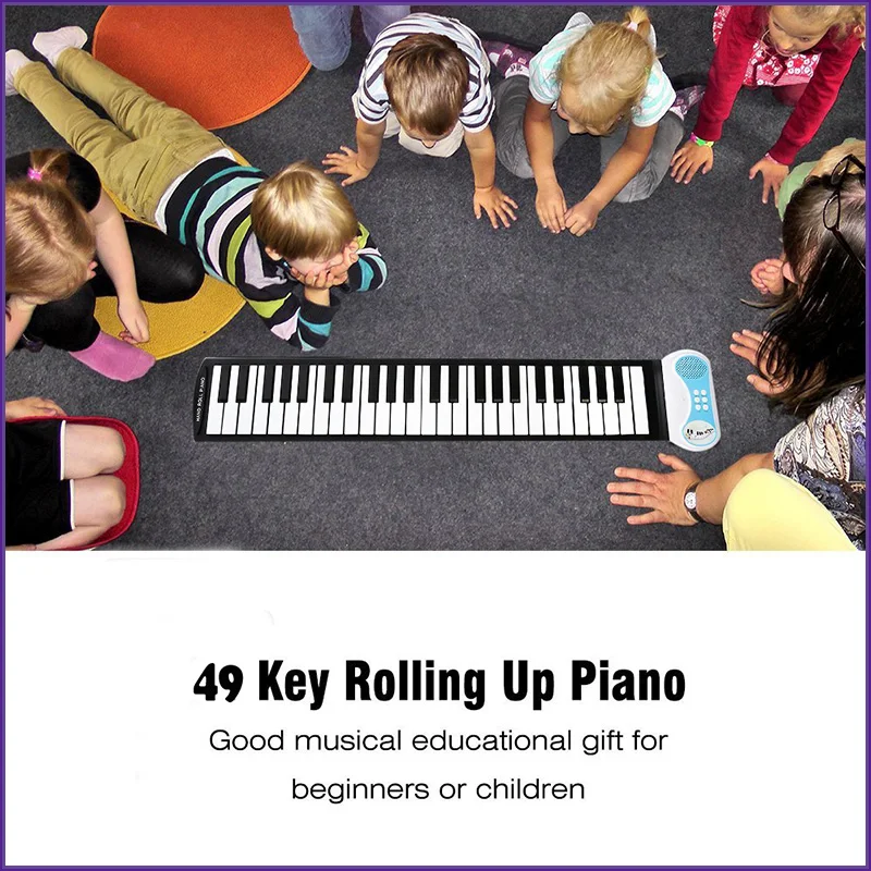Профессиональное Силиконовое гибкое рулонное пианино с 49 клавишами портативная