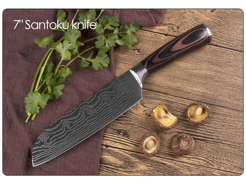 4 в 1 высокое качество поварские Ножи Имитация дамасской стали Santoku кухонные ножи острые фрукты овощи мясо кухонные ножи