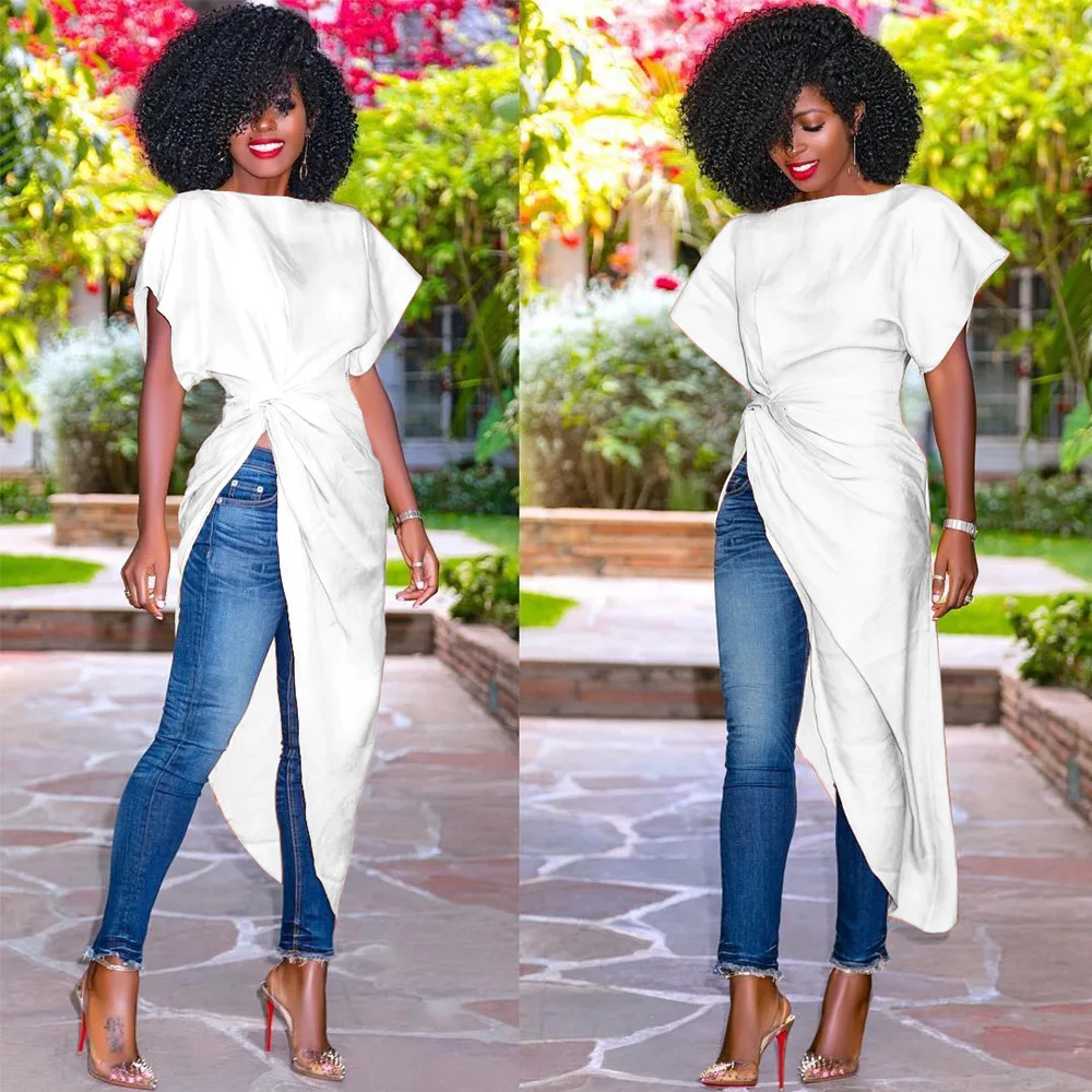 Solid Fashion Irregular Women Tshirt Office Lady Slash Neck Tee Shirt Femme Short Sleeve Summer Tunic Tops