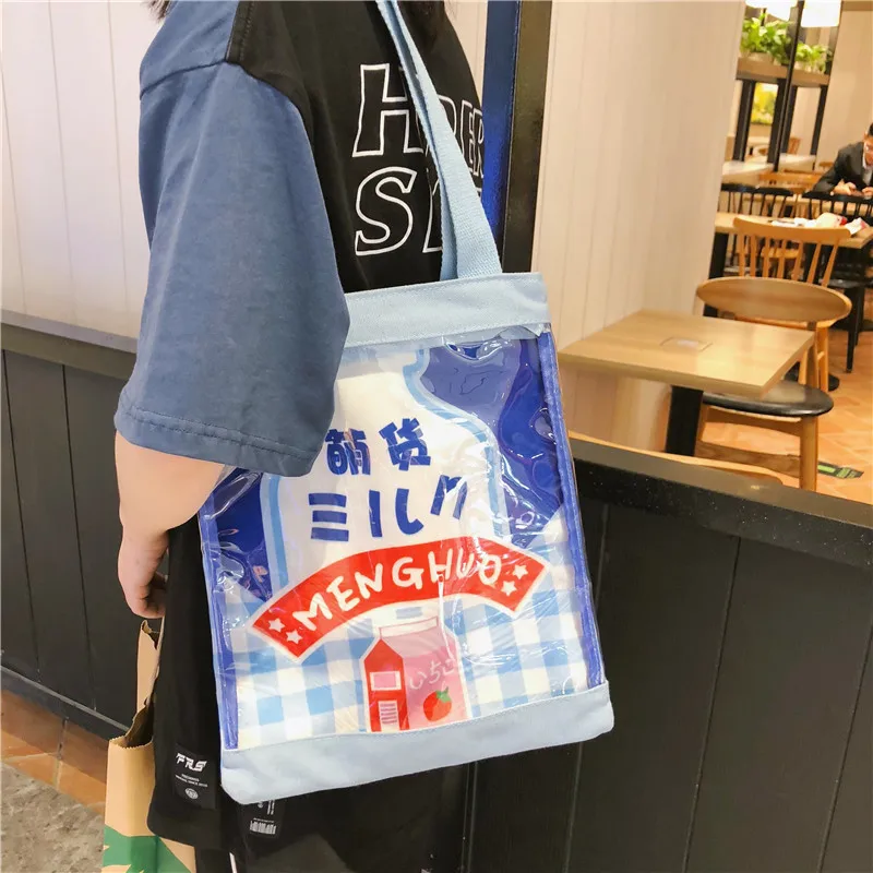 

Ladies Milk Strawberry Shopping Bag Japanese Women Shoulder Handbag Beach Travel Portable Female Handbags