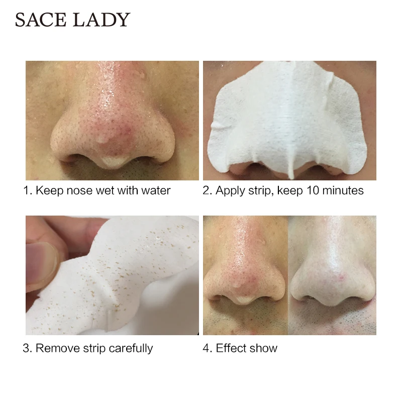 SACE LADY, маска для удаления черных точек, 6 шт., носовые полоски, черная голова, нос, точка, отклеивание, наклейка для лица, акне, белая головка, очиститель пор